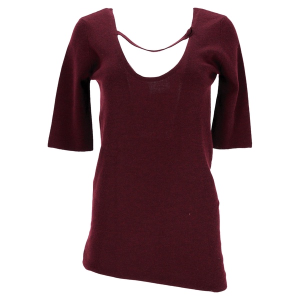 knitted scoop neck short sleeve top in burgundy cashmere