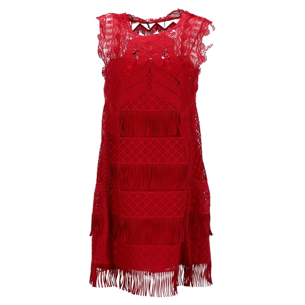 land and fringe detail mini dress in red acetate