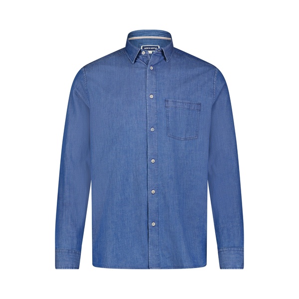 blue denim stretch long sleeve shirt