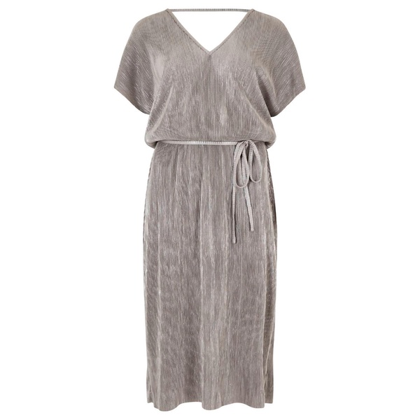 plisse v neck dress in silver