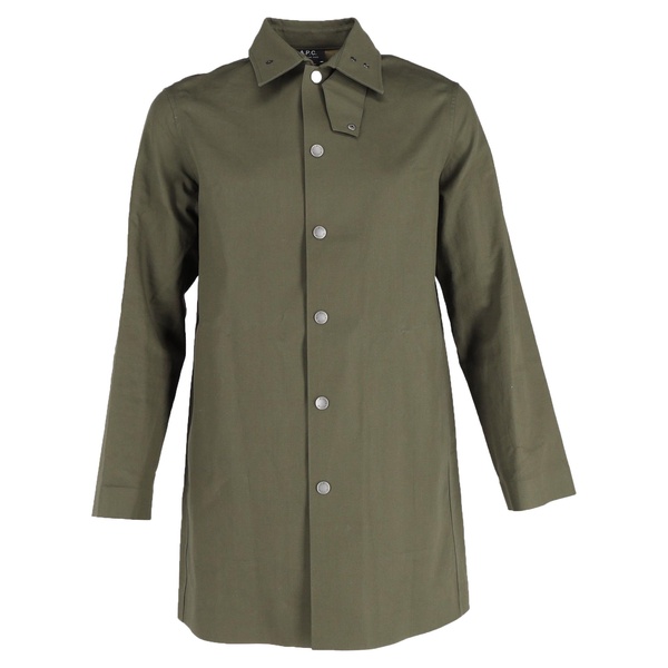 ap.c.  button down hibault coat in olive green water-repellent cotton