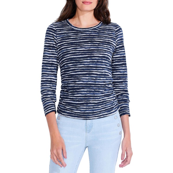 womens striped creweck pullover top