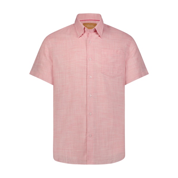 pink and white heather short sleeve woven weave shirt