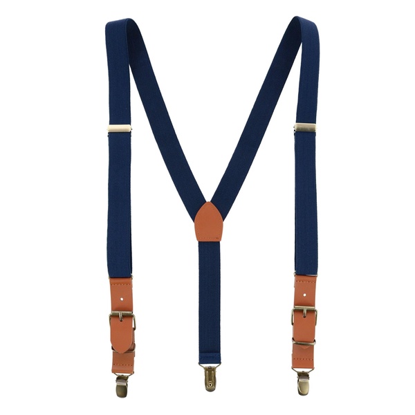 men's 1 inch wide suspender with faux leather buckle and clip-ends