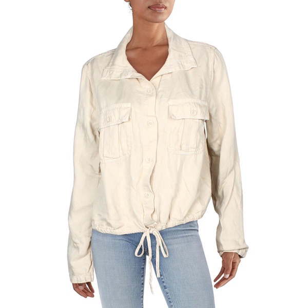 womens collar banded bottom button-down top
