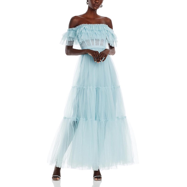 womens tiered off-the-shoulder evening dress