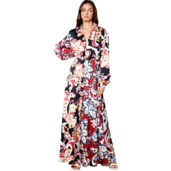 color block printed v neck dress