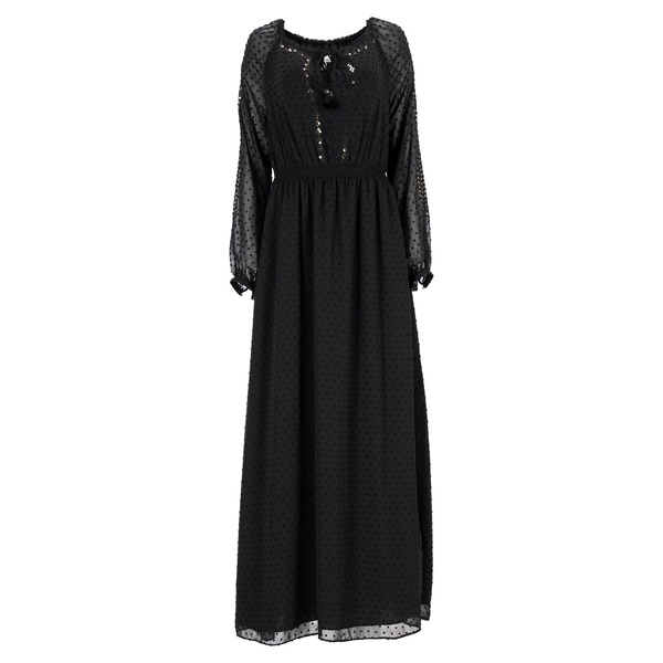 x target swiss dot maxi long sleeve dress in black polyester