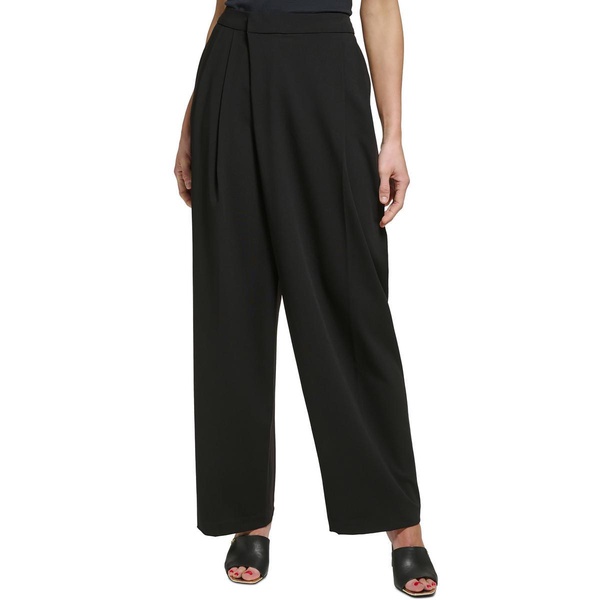 petites womens high-rise draped wide leg pants