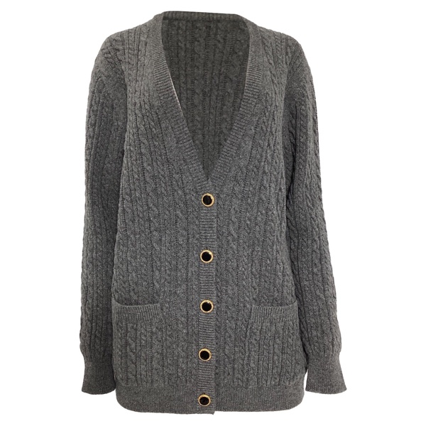 cable-knit buttoned cardigan in grey wool