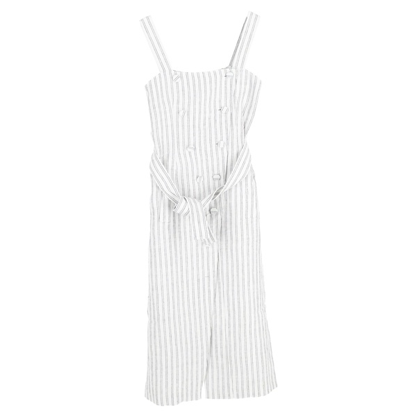 audrey striped belted midi sleeveless dress in white linen