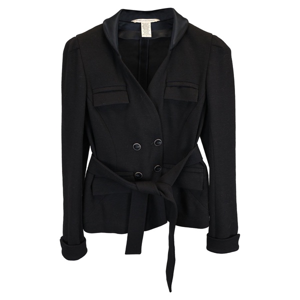 diane van furstenberg tie-waist double-breasted blazer in black wool