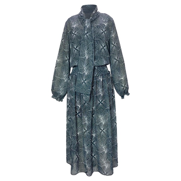 see by  tie-neck shirred printed georgette midi dress in blue