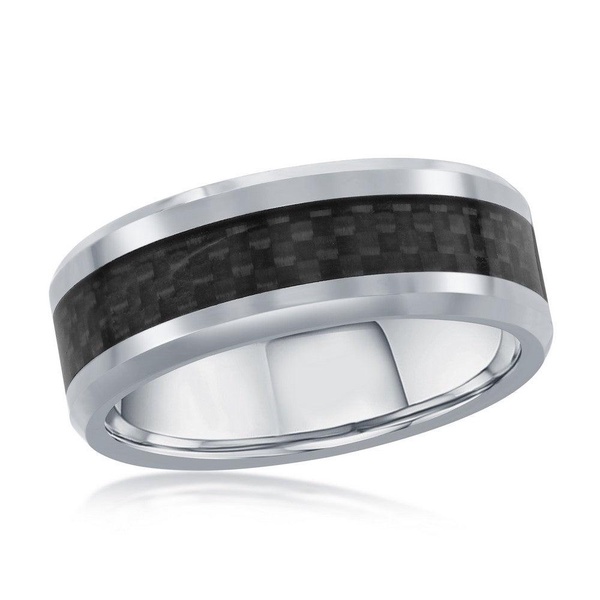 silver tungsten ring w/ black carbon fiber