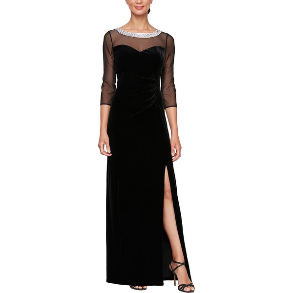 plus womens embellished jeweled neck high front slit evening dress