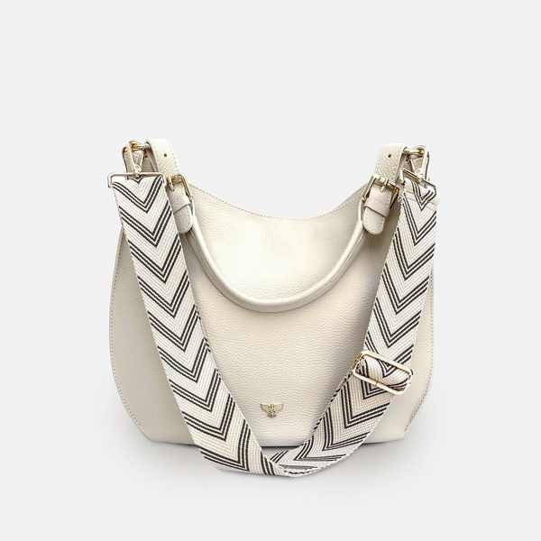 the harriet stone leather bag with olive green arrow strap