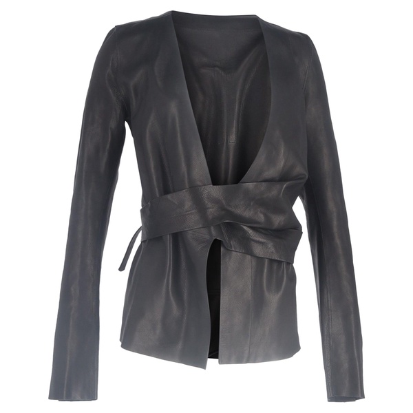 wrap jacket in black leather