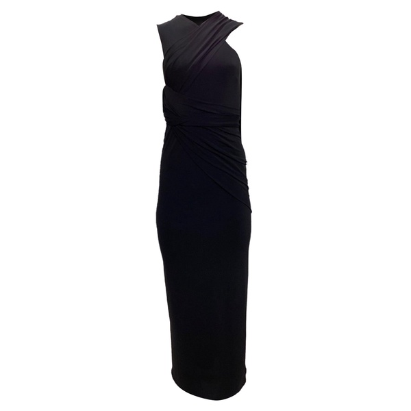 asymmetrical draped cutout back dress in black acetate