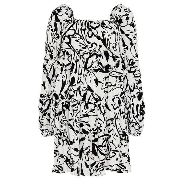 brushstroke floral tiered babydoll dress in white