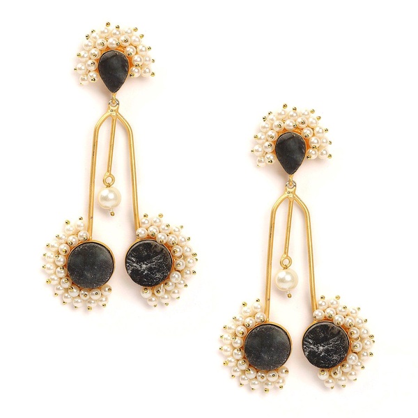 druzy stone handmade beaded matt golden big earrings