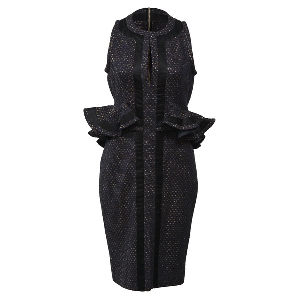 tweed peplum dress in navy blue cotton