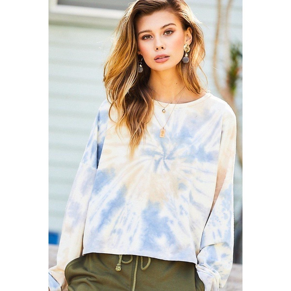 round neck oversize fit crop tie-dye french terry pullover