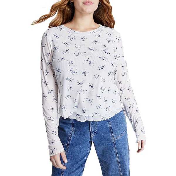 plus womens printed mesh blouse