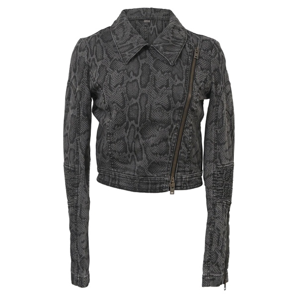 snake print moto jacket in black cotton