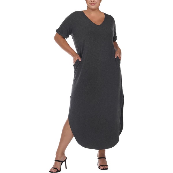 plus womens v-neck long t-shirt dress
