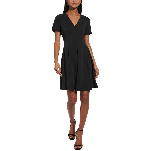 petites womens pleated crepe fit & flare dress