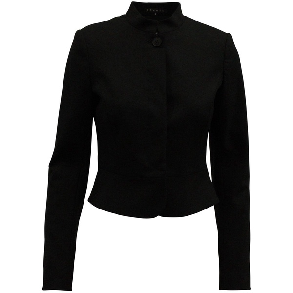 mandarin-collar flared hem blazer in black wool