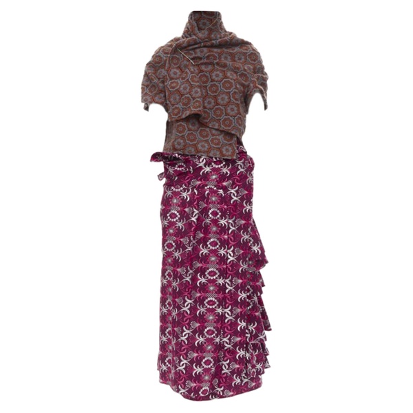 comme des garcons floral macrame wrap top ruffle skirt