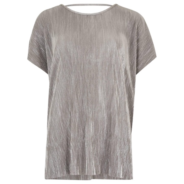 plisse deep v back top in silver