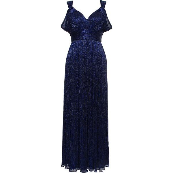 petites womens metallic cold shoulder evening dress