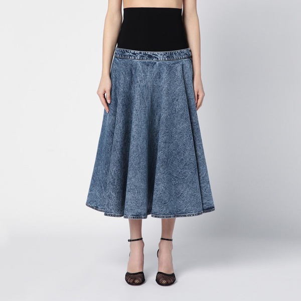 Denim and cotton jersey midi skirt