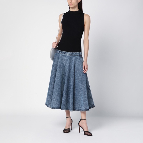 Denim and cotton jersey midi skirt