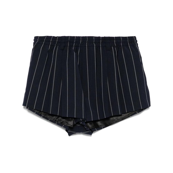 Navy Blue Striped Elastic Waist Pants