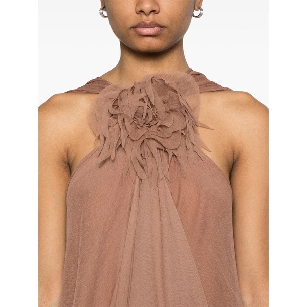 Beige Halterneck Flared Hem Dress