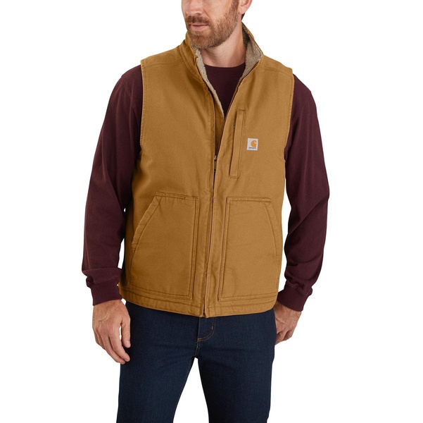 Carhartt Men's Loose Fit Washed Duck Sherpa-Lined Mock-Neck Vest