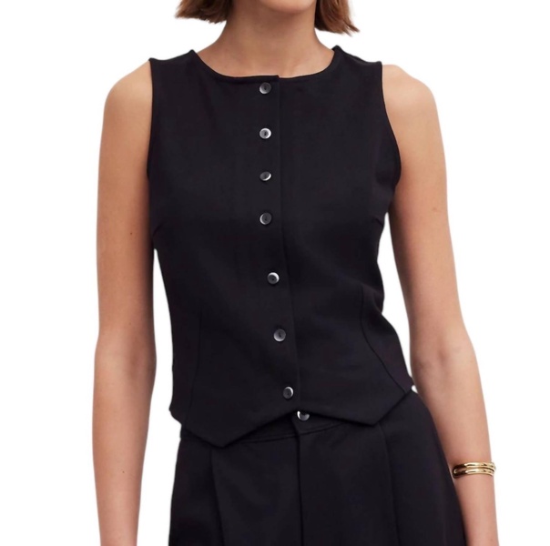 cutaway button-front vest in black