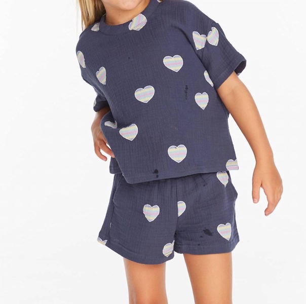 girls beach hearts shirt in blue