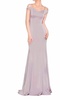 off shoulder jersey gown in wisteria