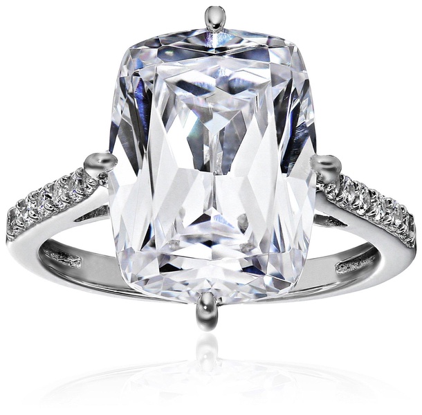 Amazon Essentials Platinum plated sterling silver Celebrity Kim Engagement Ring made with Infinite Elements Cubic Zirconia Accents Ring , (previously Amazon Collection)