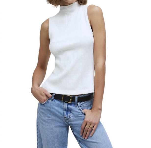 side-slit mockneck tank top in white