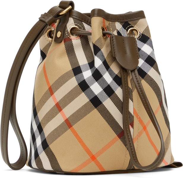 Beige Check Drawstring Pouch