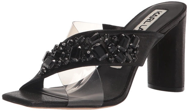 KARL LAGERFELD womens Rosina Crisscross Heeled Sandal