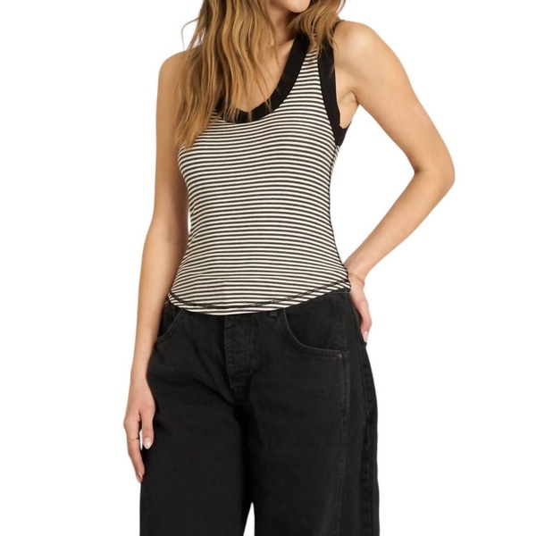 hits different striped ringer tank top in black stripe