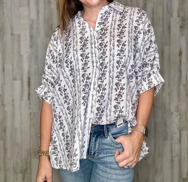 cancreek dolman sleeve top in ivory multi