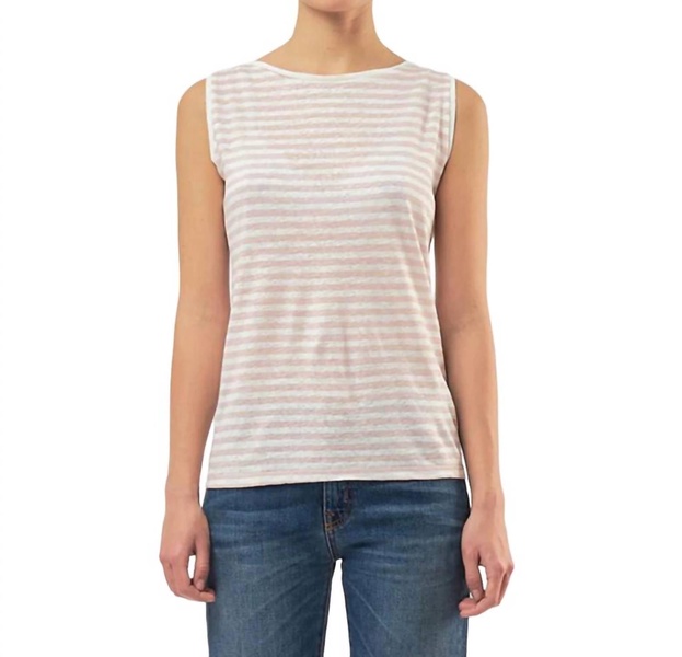 stretch linen stripe boatneck tank top in chamallow