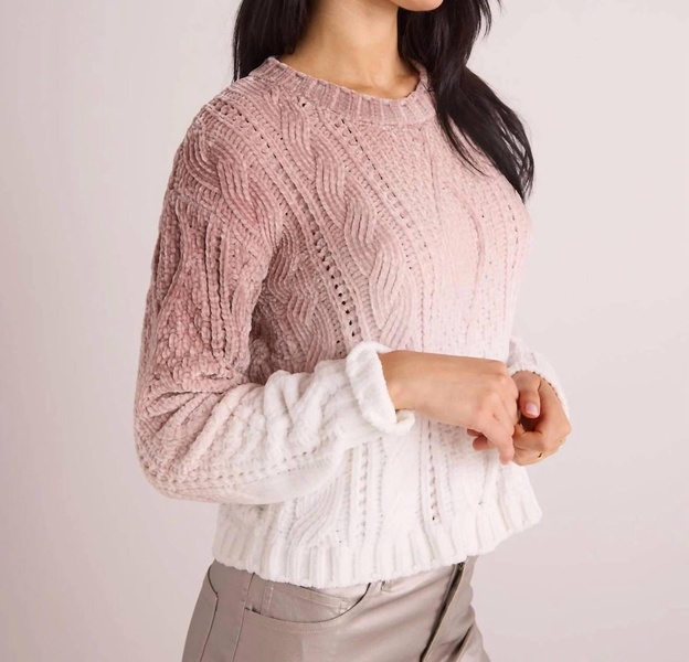 cable crew neck sweater in mocha ombre dye